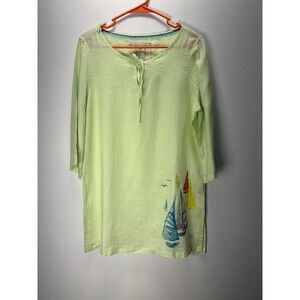 Margaritaville Women’s  100%Linen 3/4 Sleeve Tunic Swim Coverup Dress Sz M